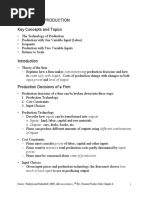 Chapter 6 - Production Key Concepts and Topics: Input Prices and Level of Output