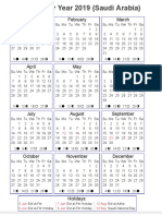 Calendar For Year 2019 (Saudi Arabia) : January February March