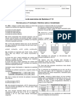 Lista de Exercicios 12 - Revisao para A 2 Avaliacao - Hidrolise Salina e Solubilidade - 3 Bimestre 2013 - 3 Series