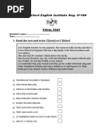 Oxford English Institute Reg. Nº108: 1. Read The Text and Write T (True) or F (False)