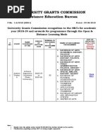 Ugc Recognition For Odl Programmes 2018 19 Onwards