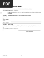 Hong Kong Civil Aviation Department: Application For Icao Language Proficiency Endorsement in A Hong Kong Pilot'S Licence