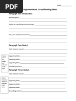 Argumentative Essay Planning Sheet: Paragraph One: Introduction