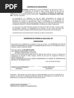 Constancia de Convocatoria Reapertura de Acta Cooperativa de Vivienda El Valle Ltda.