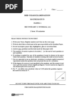 Mid-Year Examination: Mathematics Paper 1 Secondary 2 Normal (A) 1 Hour 30 Minutes