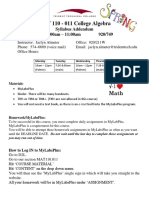 MAT 110 - 011 College Algebra: Syllabus Addendum TTH 8:00am - 11:00am 920/749