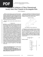 Analytical Solutions of Three Dimensional Steady State Heat Transfer in Rectangular Ribs