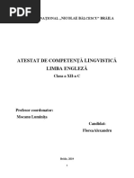 Atestat de Competență Lingvistică Limba Engleză: Clasa A XII-a C