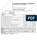 I.K.Gujral Punjab Technical University Jalandhar: Grade Cum Marks Sheet