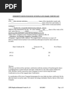 INDEMNITY BOND For Issue of Duplicate Share Certificate