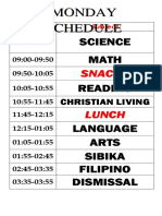 Monday Schedule: Science Math Reading