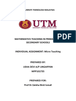 Mathematics Teaching in Primary and Secondary Schools: Universiti Teknologi Malaysia