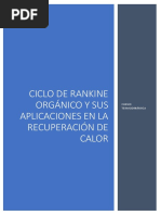 Ciclo de Rankine Orgánico y Sus Aplicaciones en La Recuperación de Calor