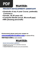 Wanted:: Project Development Assistant