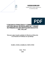 2010 - Barraza - Conciencia Fonológica y Comprensión de Lectura Inicial en Escolares de 1° Grado de Primaria de Una Institución Educativa Del Calla