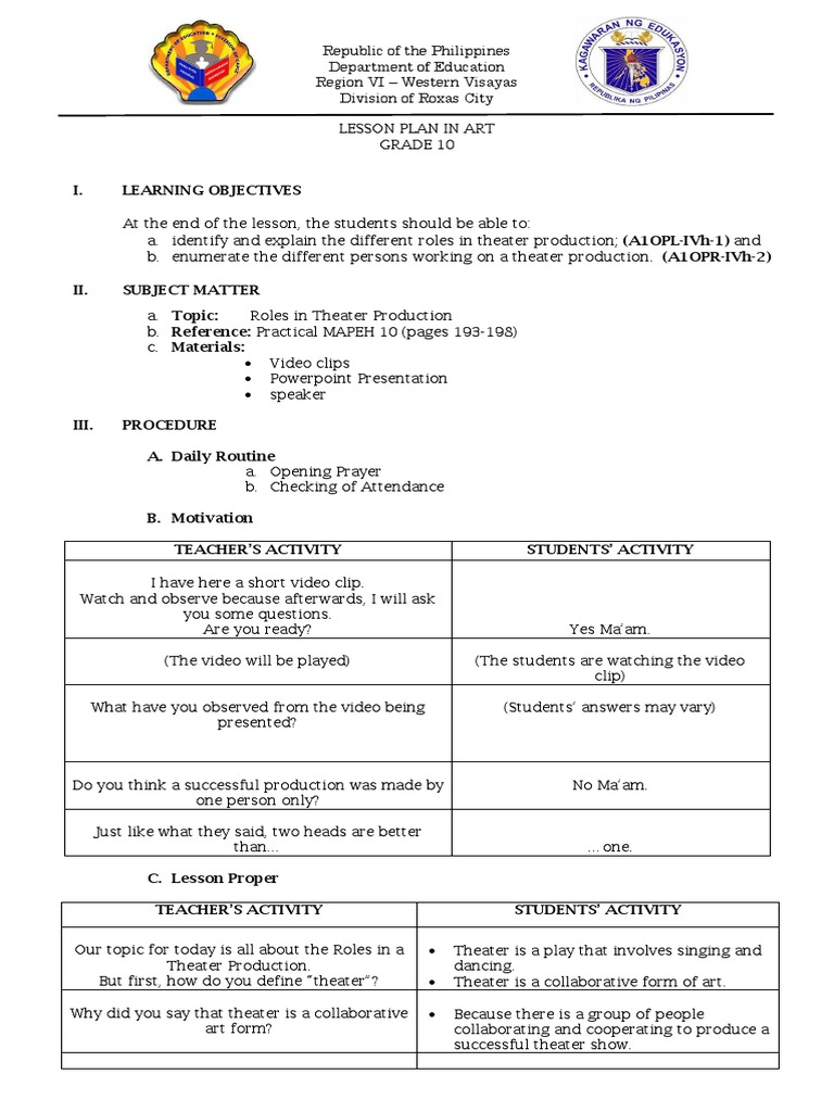 Parts Of Detailed Lesson Plan Deped - Printable Templates Free