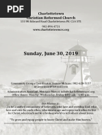 Sunday, June 30, 2019: Charlottetown Christian Reformed Church