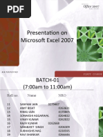 Presentation On Microsoft Excel 2007: First Course