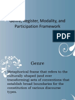 Genre, Register, Modality, and Participation Framework