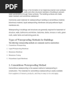 Types of Waterproofing Methods For Buildings