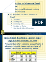 Introduction To Microsoft Excel: Objectives