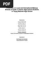 Preference On Local and International Makeup Brands of Grade 12 Senior High School Students in Tayug National High School