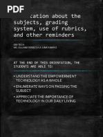 Orientation About The Subjects, Grading System