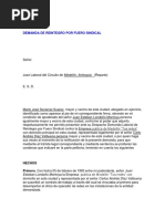 Demanda Laboral Con Fuero Sindical