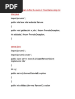 Example Program To Find The Sum of 2 Numbers Using Rmi Inter - Java