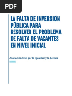 La Falta de Inversión Pública para Resolver El Problema de Falta de Vacantes en El Nivel Inicial