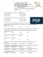 Soal UKK-PAT Matematika Kelas 5 K13 Tahun Ajaran 2018-2019