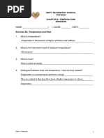 Unity Secondary School Physics Chapter 8: Temperature Answers