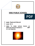 NAME: Raghunath Marandi Class: Xii-C TOPIC: To Study Various Factors On Which The Internal Resistance / EMF of A Cell Depends