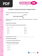 Actividades: Potencias de Base Entera Y Exponente Natural: Ejemplo