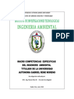 Competencias Del Del Ingenierio Ambiental Formado en La Facultad de Ciencias Exactas y Tecnologia de La Universidad Autónoma Gabriel Rene Moreno Del Departamento de Santa Cruz - Bolivia