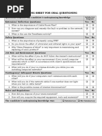 Rating Sheet For Oral Questioning: Satisfactory Response