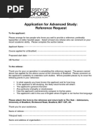 Application For Advanced Study: Reference Request: To The Applicant