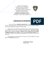 Certificate of Detention: Warrant & Subpoena Section