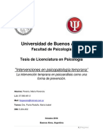 "Intervenciones en Psicopatología Temprana" La Intervención Temprana en Psicoanálisis Como Una Forma de Prevención.