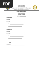 Intramurals 2019 Badminton: Entry Form Unit