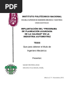 Implementacion Del Programa de Planeacion Avanzada de La Calidad en La Industria Automotriz