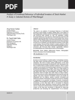 Analysis of Investment Behaviour of Individual Investors of Stock Market: A Study in Selected Districts of West Bengal