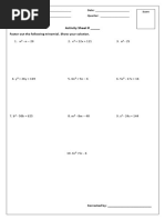 Activity Sheet # - : Factor Out The Following Trinomial. Show Your Solution