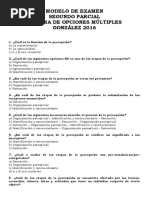 Modelo de Segundo Parcial Multiple Choice Nro 2 Psicologia General Gonzalez (Sensacion y Percepcion)