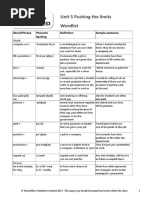 Unit 5 Pushing The Limits Wordlist: Word/Phrase Phonetic Spelling Sample Sentence