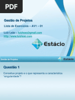 Lista Exercicios Gestao Projetos AV1 01 PDF