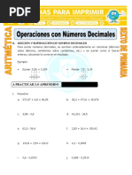 Operaciones Con Números Decimales para Sexto de Primaria