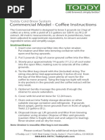 Commercial Model - Coffee Instructions: Toddy Cold Brew System