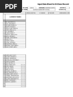 Input Data Sheet For E-Class Record: Region Division District School Name School Id