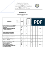 Diagnostic Test Table of Specification Math 5